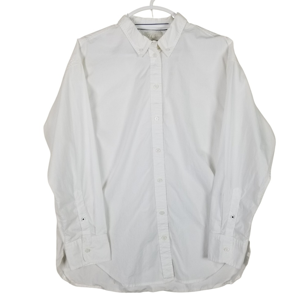 J.Crew Button Down Shirt Womens 14 White Relaxed Fit Cotton Poplin Long Sleeve